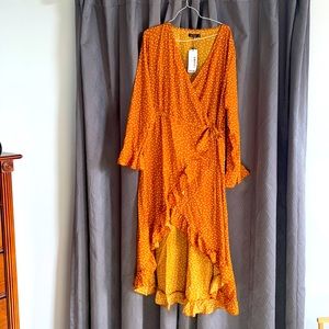 Polka dot high low long sleeve wrap spring dress